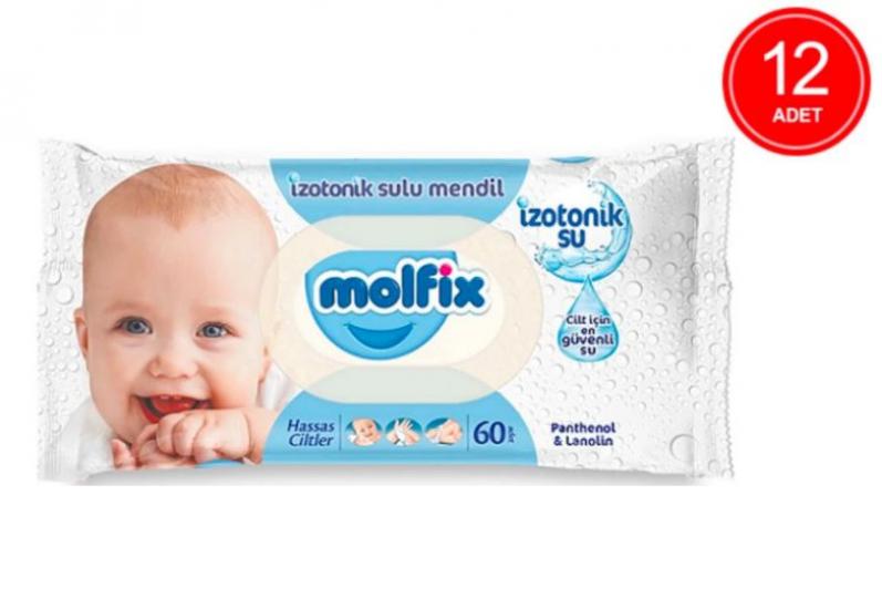 Molfix İzotonik Sulu Islak Mendil Hassas Ciltler 60x12 Adet