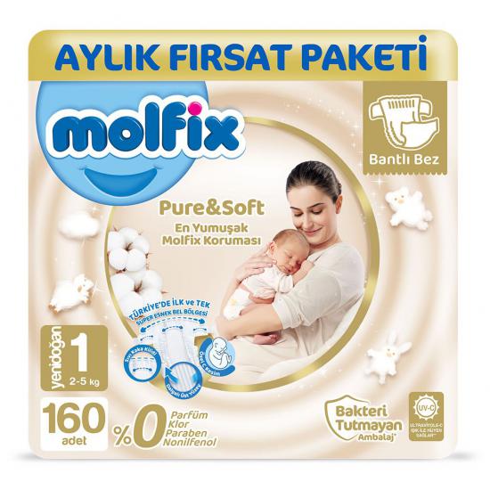 Molfix Pure&Soft Yenidoğan Bebek Bezi 1 Numara Aylık Fırsat Paketi 160 Adet