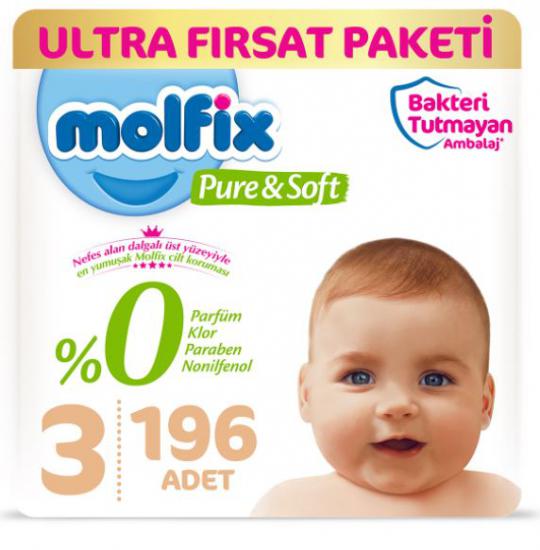 Molfix Pure&Soft Bebek Bezi 3 Beden Ultra Fırsat Paketi 98x2 Adet