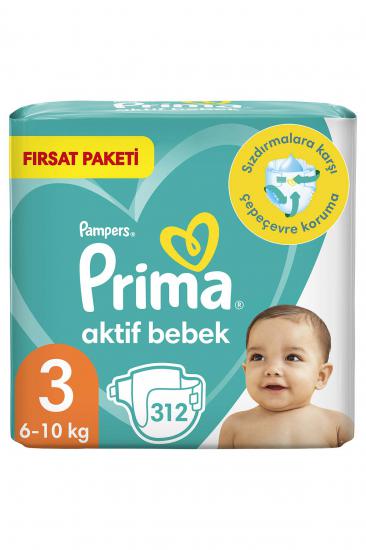 Prima Bebek Bezi Aktif  3 Beden Aylık Fırsat Paketi 312 Adet