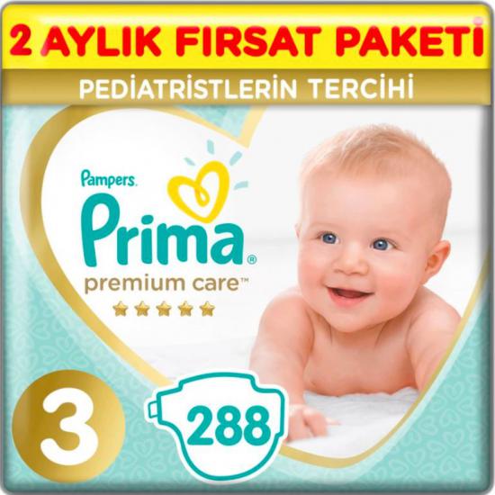 Prima Bebek Bezi Premium Care Aylık Paket Midi 3 Beden 144’lü X 2