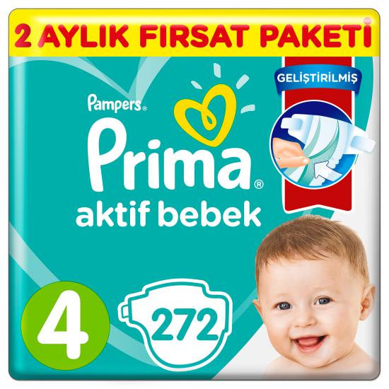 Prima Aktif 4 Beden Bebek Bezi 2 Aylık Fırsat Paketi 272 Adet