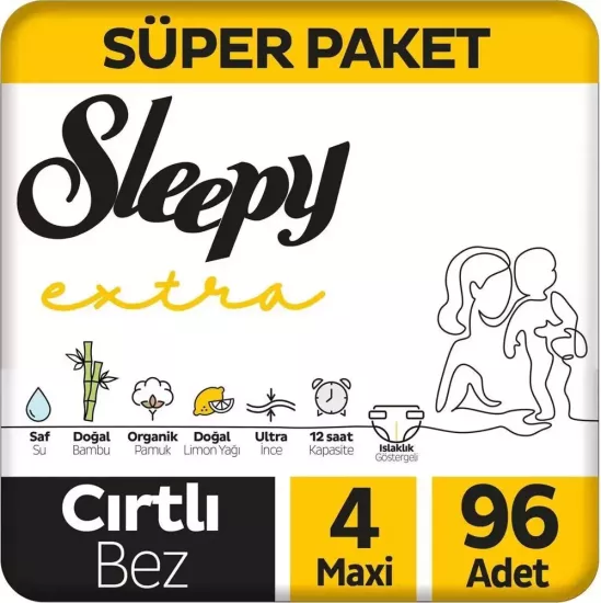 Sleepy Extra Avantajlı Bebek Bezi 4 Numara Maxi 96 Adet