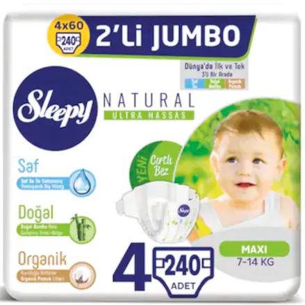 Sleepy Bebek Bezi 4 Beden 7-14 Kg 60’lı 4 Paket 240 Adet