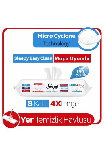 Sleepy Easy Clean Çamaşır Suyu Katkılı Mopa Uyumlu Yer Temizlik Havlusu 3X50 (150 Yaprak)