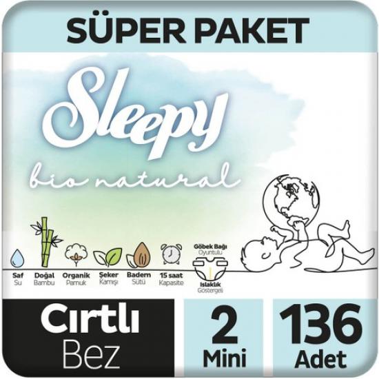 Sleepy Bio Natural Süper Paket Bebek Bezi 2 Numara Mini 136 Adet