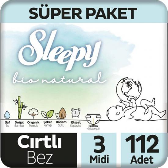 Sleepy Bio Natural Süper Paket Bebek Bezi 3 Numara Midi 112 Adet