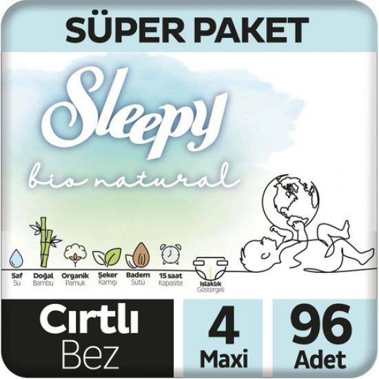 Sleepy Bio Natural Süper Paket Bebek Bezi 4 Numara Maxi 96 Adet