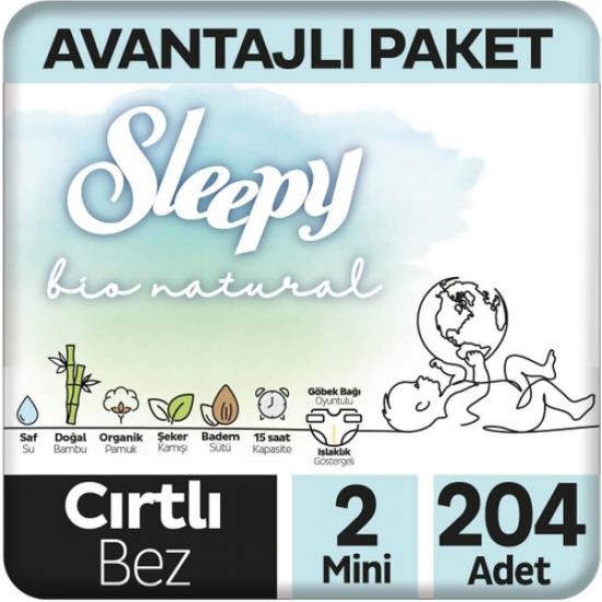 Sleepy Bio Natural Avantajlı Paket Bebek Bezi 2 Numara Mini 204 Adet