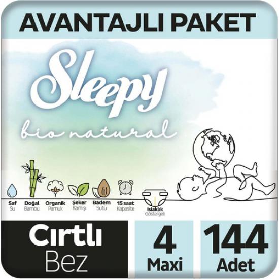Sleepy Bio Natural Avantajlı Paket Bebek Bezi 4 Numara Maxi 144 Adet