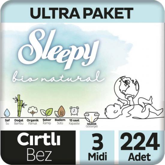 Sleepy Bio Natural U ltra Paket Bebek Bezi 3 Numara Midi 224’lü