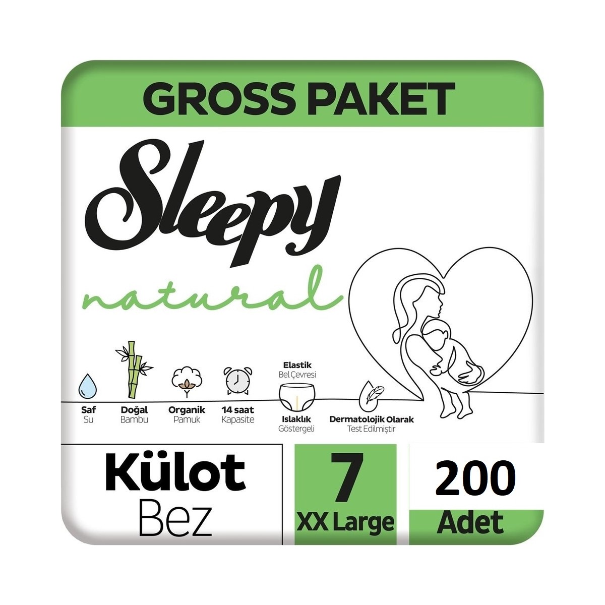 Sleepy Natural Gross Paket Külot Bez 7 Numara ( 20- 30 kg ) Xxlarge 200 Adet