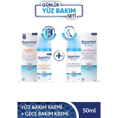 Bepanthol Derma Nemlendirici & Besleyici Spf 25 Günlük Yüz Kremi 50ML + Derma Yoğun Nemlendirici Gece Bakım Kremi 50ML