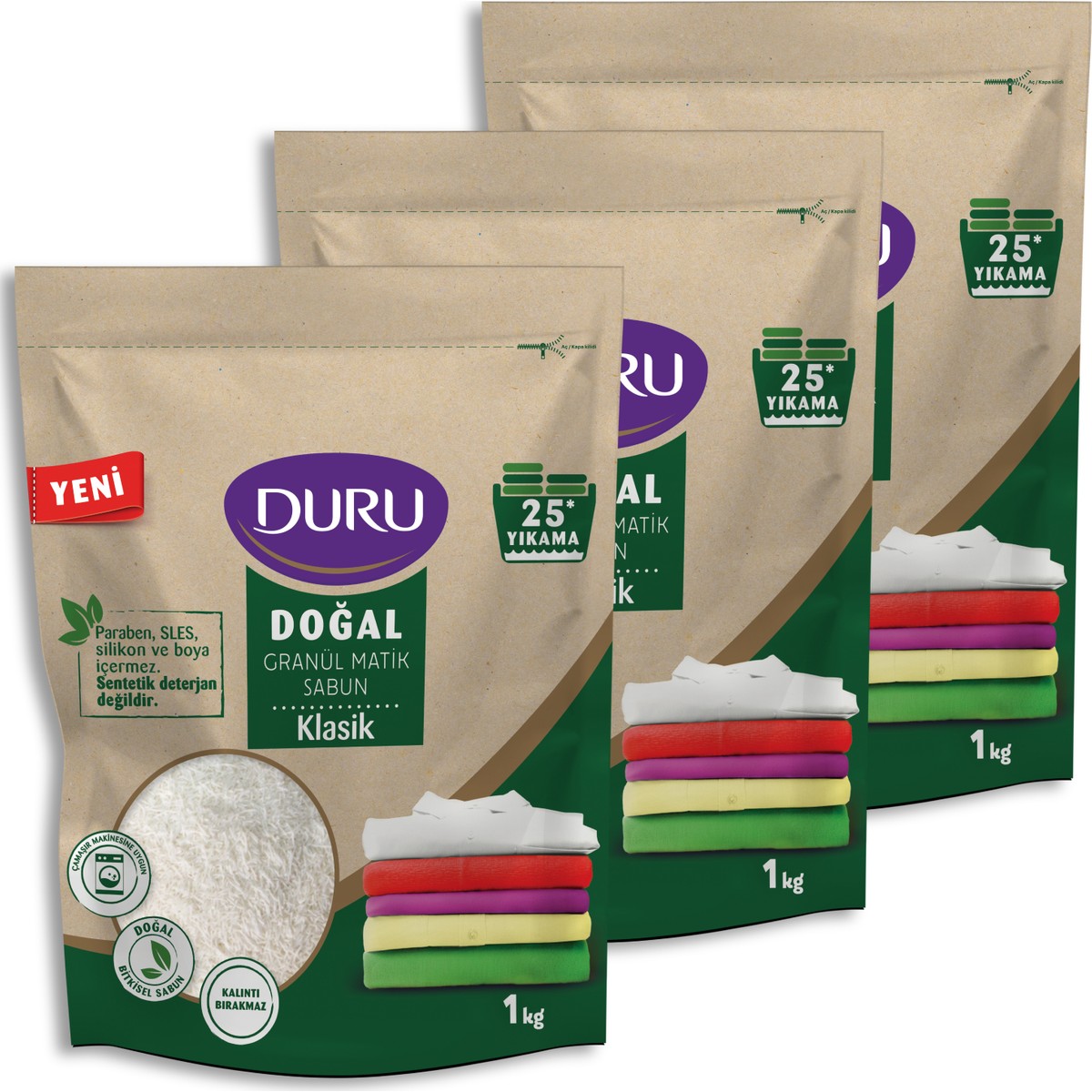 Duru Doğal Granül Matik Sabun Klasik 1 kg x 3 Adet 75 Yıkama