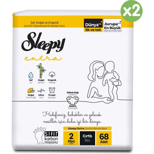 Sleepy Extra Günlük Aktivite Süper Paket Bebek Bezi 2 Numara Mini 136’LI