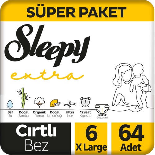 Sleepy Extra Günlük Aktivite Süper Paket Bebek Bezi 6 Numara Xlarge 64’lı