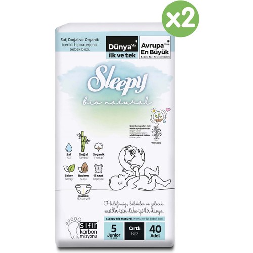 Sleepy Bio Natural Süper Paket Bebek Bezi 5 Numara Junior 80 Adet