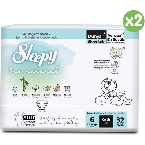 Sleepy Bio Natural Süper Paket Bebek Bezi 6 Numara Xlarge 64 Adet