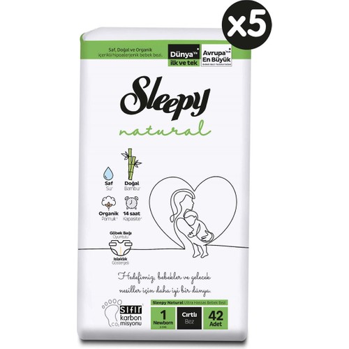 Sleepy Natural Büyük Fırsat Paketi Bebek Bezi 1 Numara Yenidoğan 210 Adet