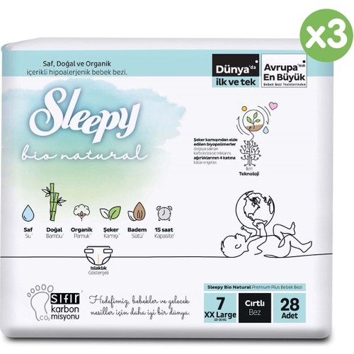 Sleepy Bio Natural Avantajlı Paket Bebek Bezi 7 Numara Xxlarge 84 Adet