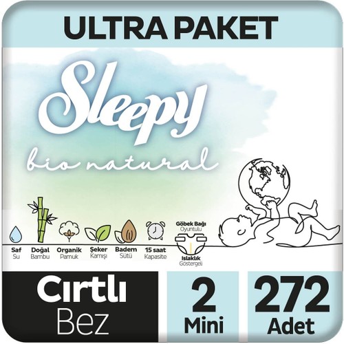 Sleepy Bio Natural U ltra Paket Bebek Bezi 2 Numara Mini 272 Adet