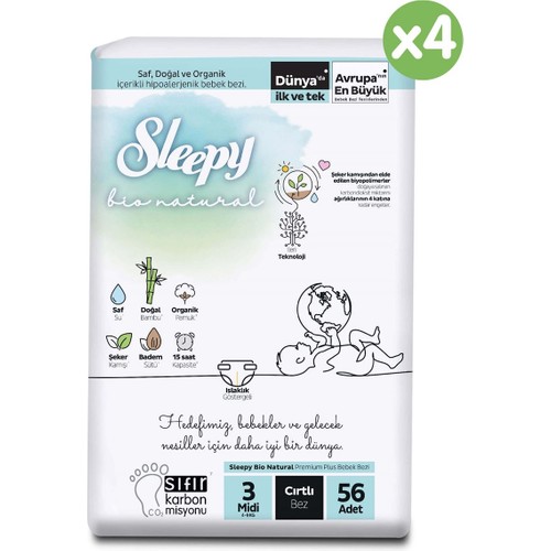 Sleepy Bio Natural U ltra Paket Bebek Bezi 3 Numara Midi 224’lü