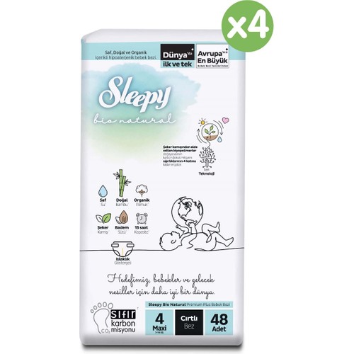 Sleepy Bio Natural U ltra Paket Bebek Bezi 4 Numara Maxi 192 Adet