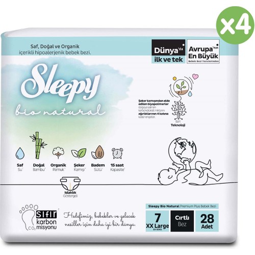 Sleepy Bio Natural U ltra Paket Bebek Bezi 7 Numara Xxlarge 112 Adet